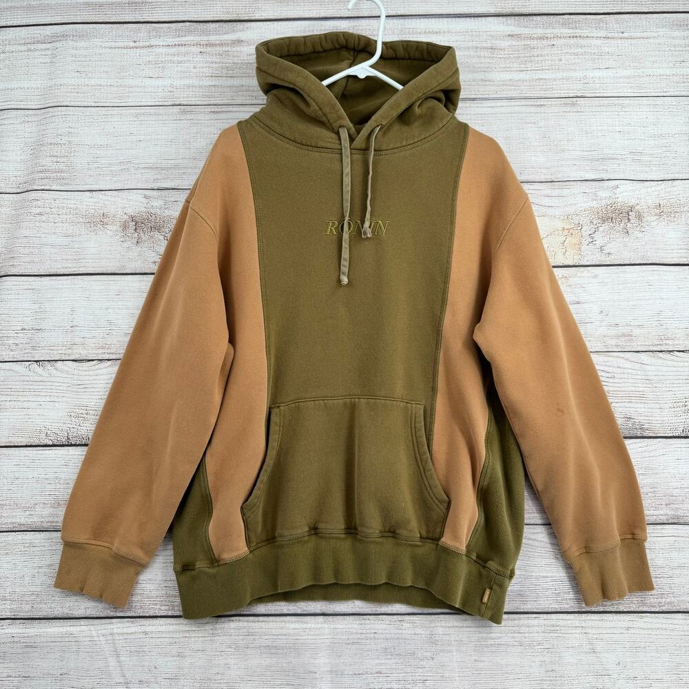 Ronin Division Embroidered Colorblock Hoodie Sweatshirt Adult XL‎ Green Beige